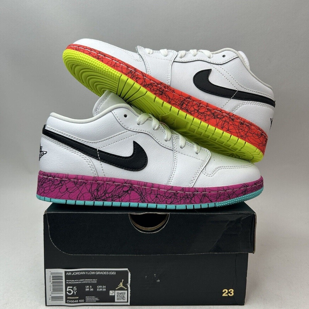 Nike Shoes Air Jordan 1 Retro Low GS Grades “White Volt Crimson” 2024 - Picture 1 of 5